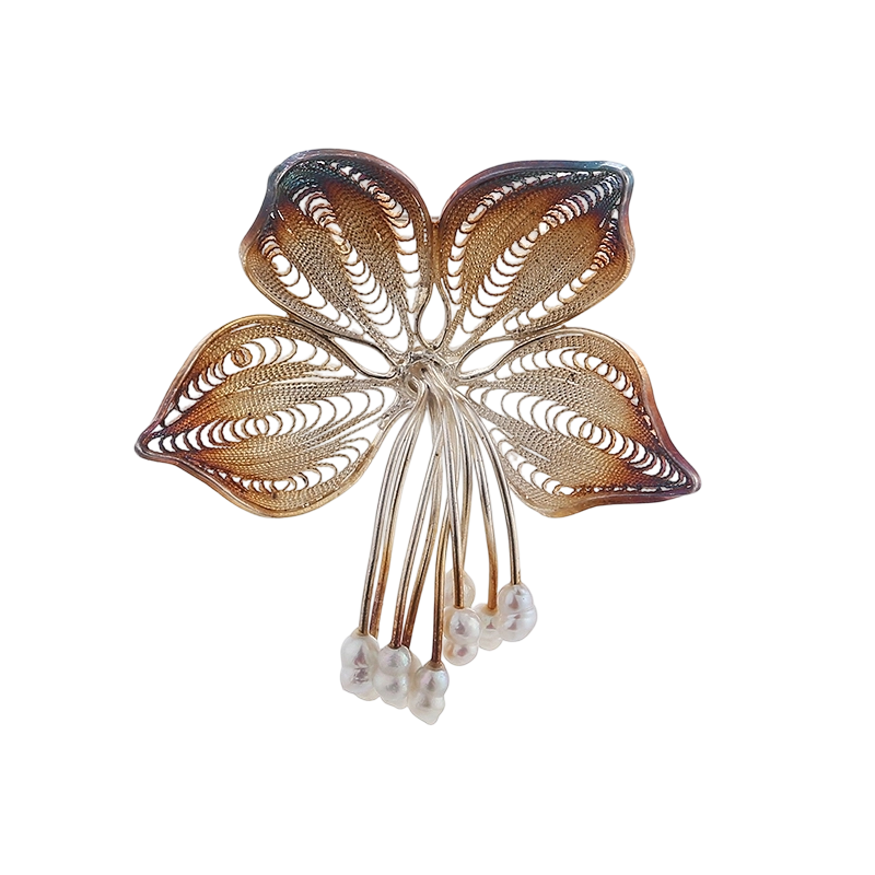 C00606 925 Sterling Silver Pearl Handmade Brooch