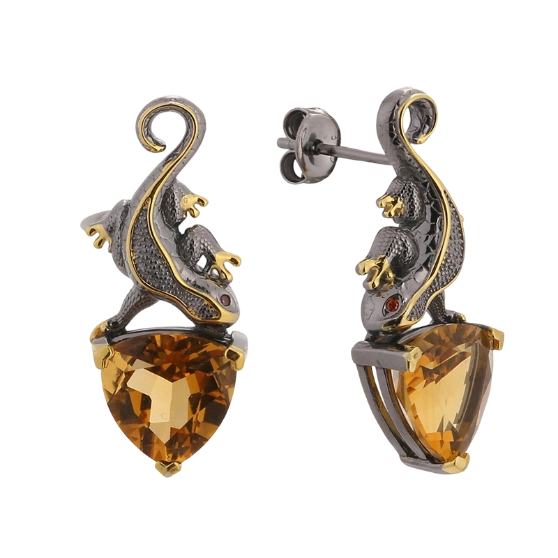 YE03586 925 Sterling Silver CZ Critine Lizard Handmade Earring