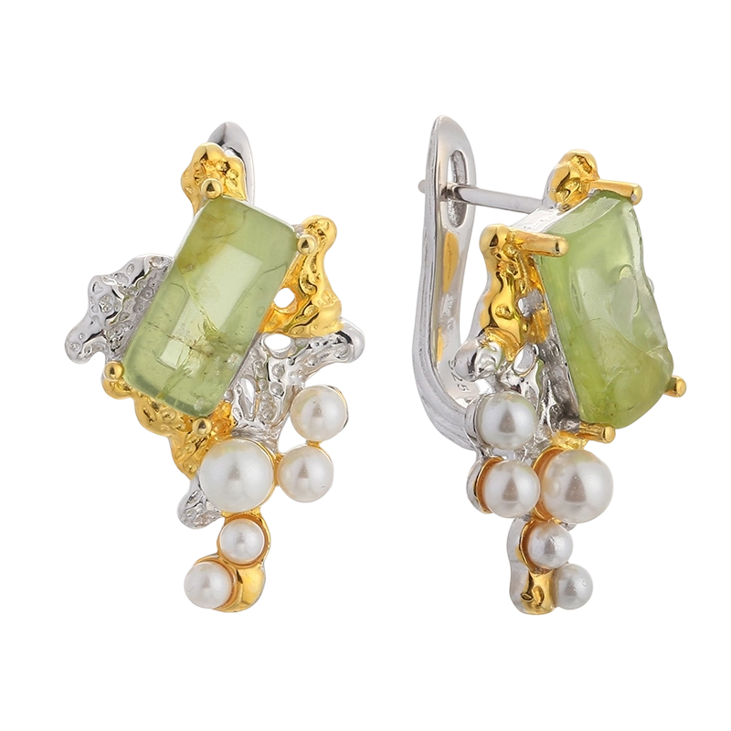 YE03598 925 Sterling Silver CZ Peridot Handmade Earring