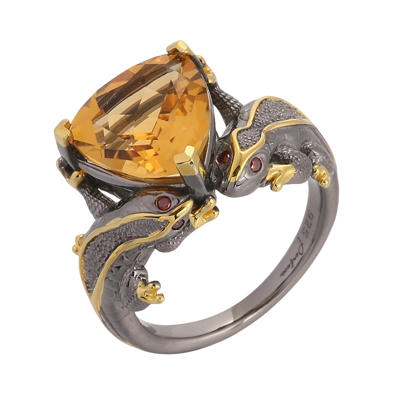 YR03586 925 Sterling Silver CZ Critine Lizard Handmade Ring