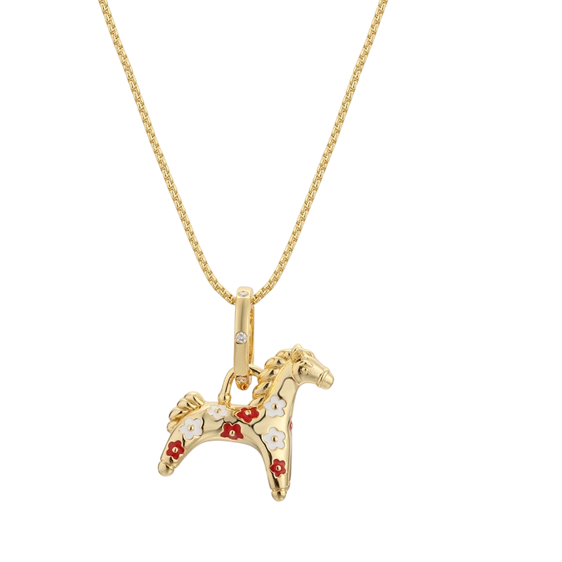 N03587 925 Sterling Silver Horse Enamel Necklace