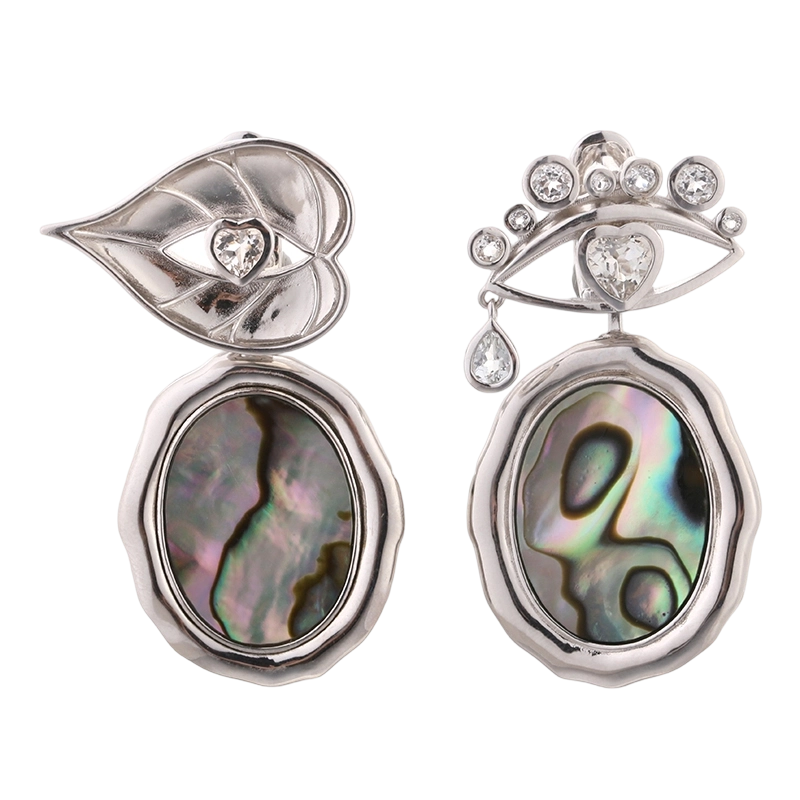 E07102W 925 Sterling Silver Abalone Evil Eye Earring