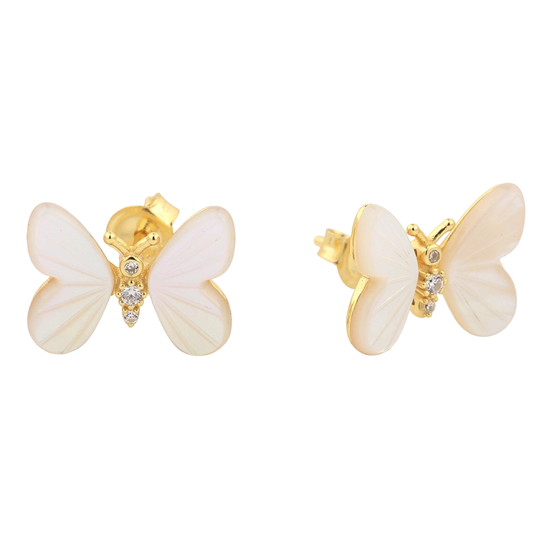 PLE07837 925 Sterling Silver MOP Butterfly Earring