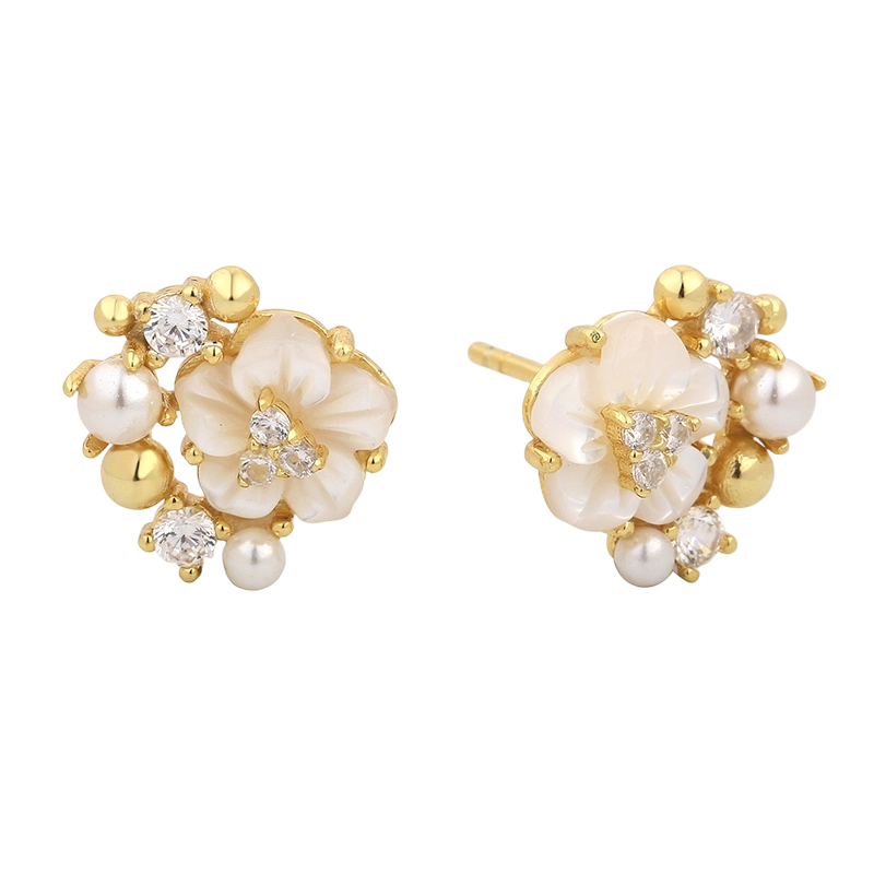 PLE08036 925 Sterling Silver MOP Flower  Earring