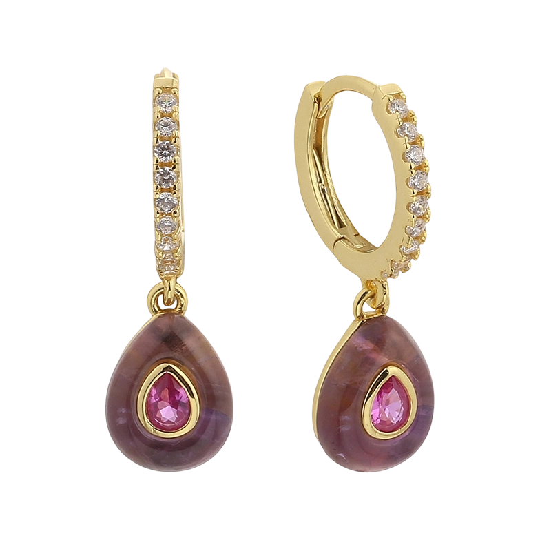 E08641A 925 Sterling Silver CZ Amethyst Earring