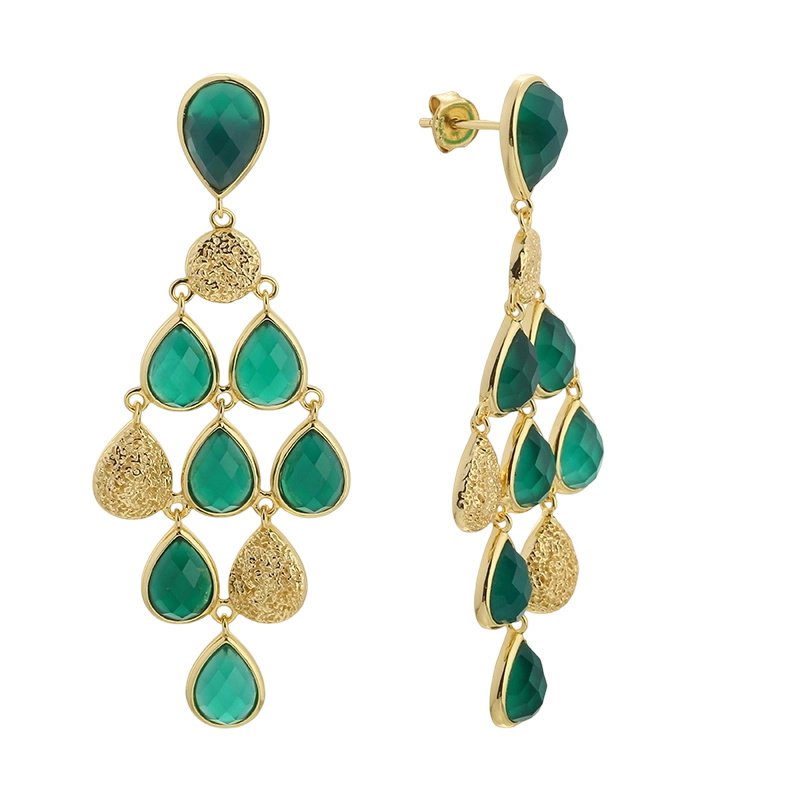 E08327 925 Sterling Silver Green agate Earring