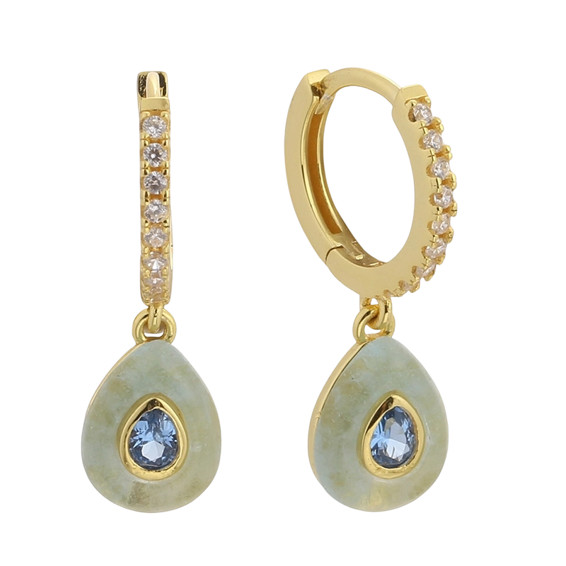 E08641B 925 Sterling Silver CZ Aquamarine Earring