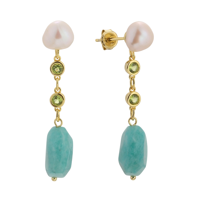 E08658 925 Sterling Silver Pearl  Amazonite Earring