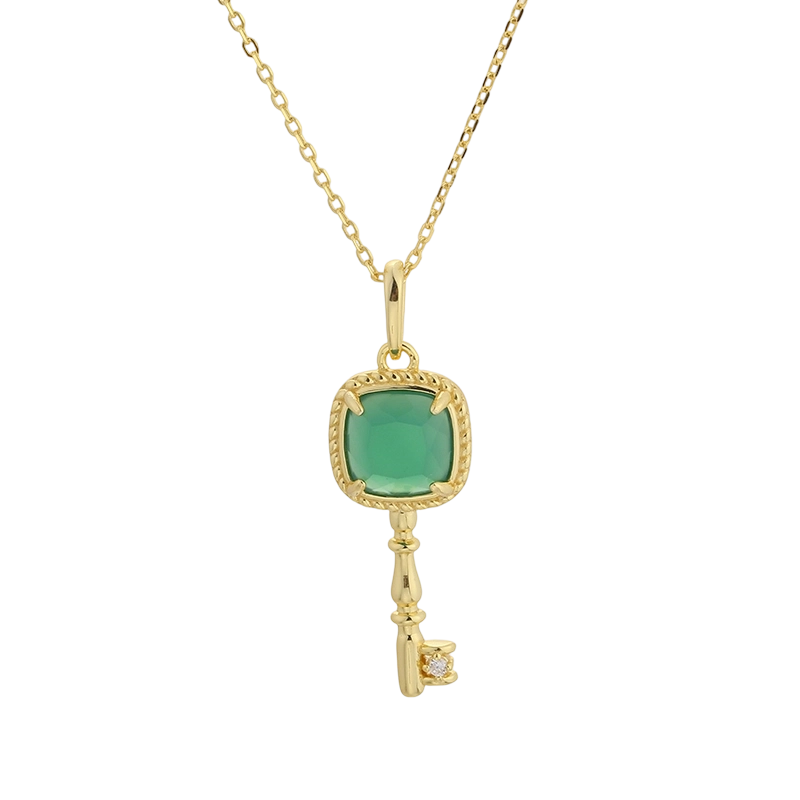 N03798 925 Sterling Silver Green Chalcedony Necklace