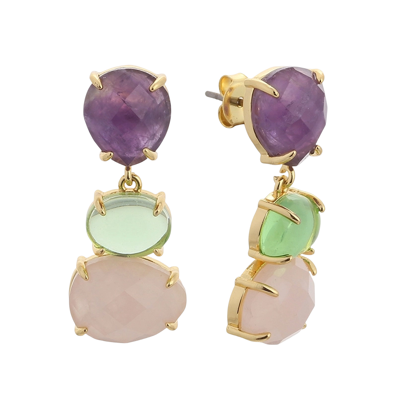 YE01766 925 Sterling Silver Amethyst Rose quartz  Earring