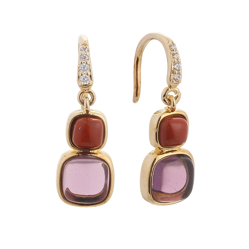 YE01818 925 Sterling Silver CZ Jasper Earring