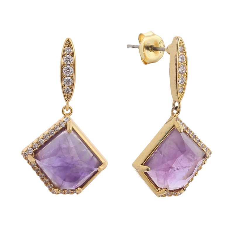 YE02004 925 Sterling Silver CZ Amethyst Earring