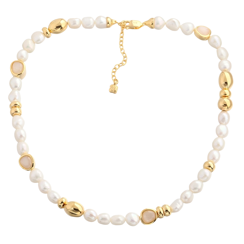 N03393 925 Sterling Silver Moon Stone Baroque pearl Necklace